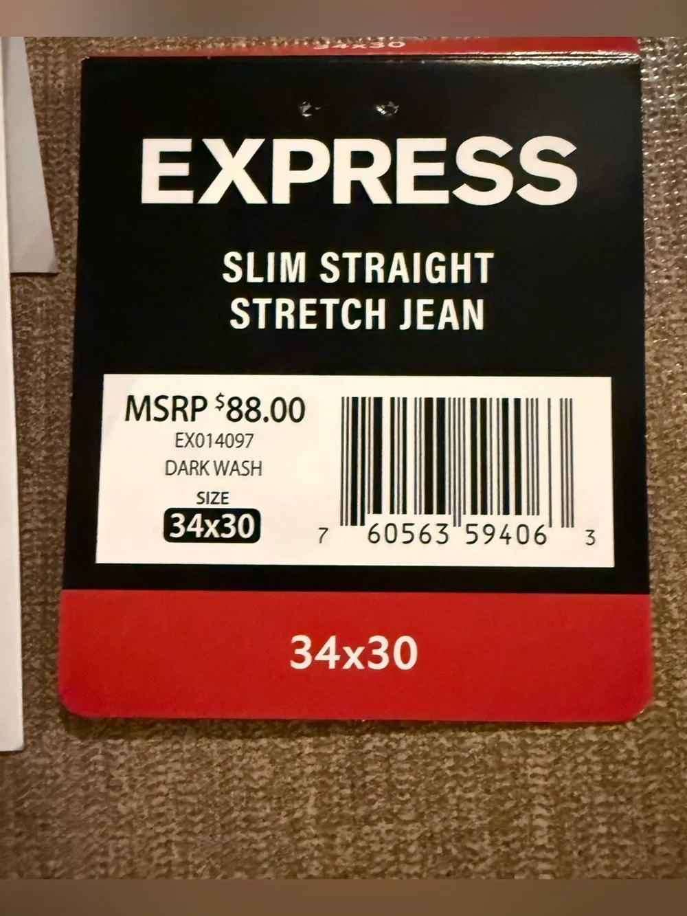 Express Jeans Mens 34x30 Darkwash Blue Slim Straight Fit Stretch Comfort NWT